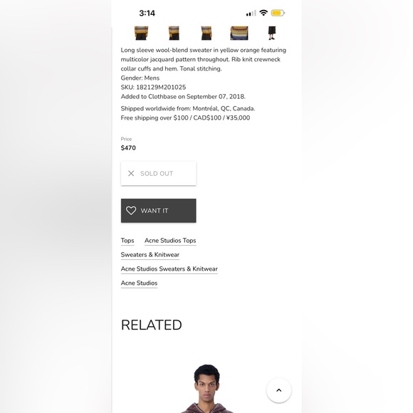 Acne Studios $470 Wool alpaca Yellow Multi-Stripe Jacquard Knit Crewneck Sweater - Picture 4 of 16